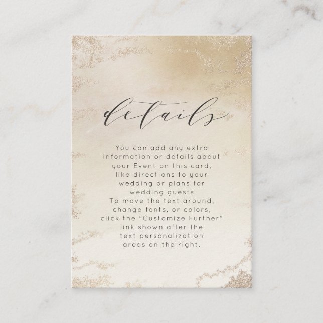 Ombre Yellow Gold Frosted Foil Wedding Details Enclosure Card (Front)