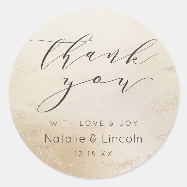 Ombre Yellow Gold Frosted Foil Wedding Thank You Classic Round Sticker (Front)