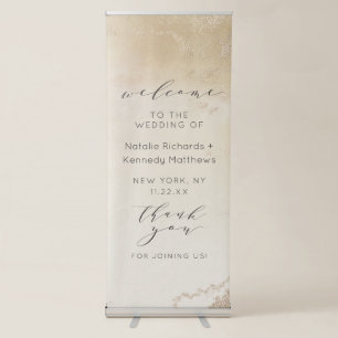 Ombre Yellow Gold Frosted Foil Wedding Welcome Retractable Banner