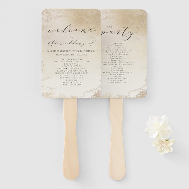 Ombre Yellow Gold Frosted Wedding Ceremony Program Hand Fan (Front and Back)