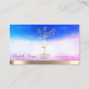 Ombre Yoga Instructor Gold Tree Women Silhouette Business Card