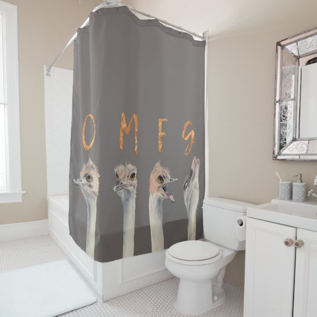 OMFG Ostriches Shower Curtain (In Situ)