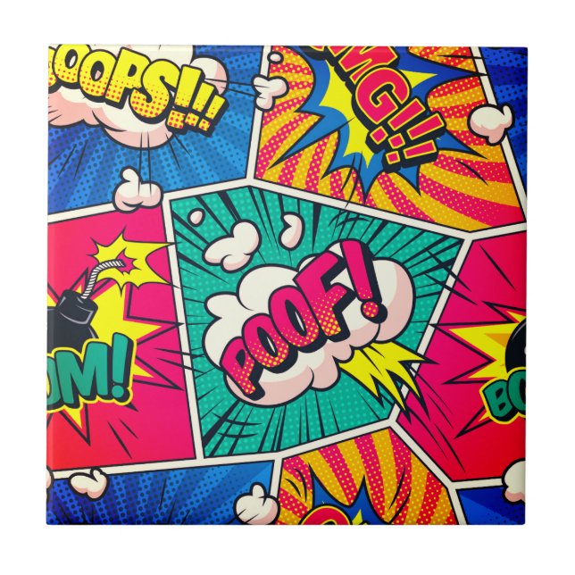 OMG BOOM Tile - Retro Comic Pop Art Fun! (Front)