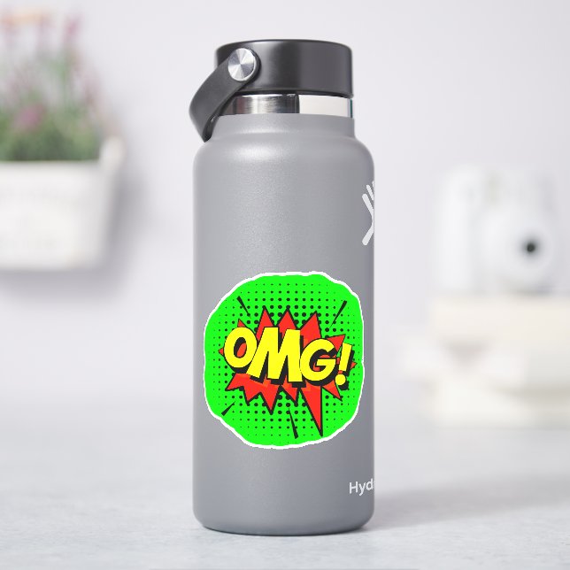OMG Burst Pop Art Yellow Red Green  4" Vinyl (HydroFlask)