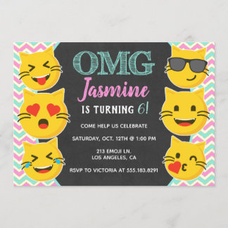 OMG Cat Emoji Girl's Birthday Invitation