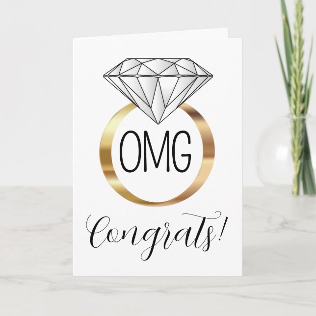 OMG Congrats Gold Diamond Engagement Ring Card (Front)
