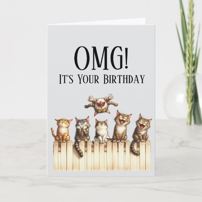 OMG Cute Cat Theme Birthday Card (Front)