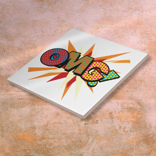OMG Fun Colourful Comic Book Pop Art Tile