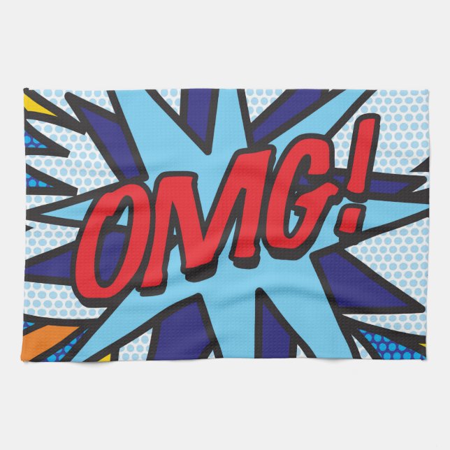 OMG Fun Retro Comic Book Pop Art Tea Towel (Horizontal)