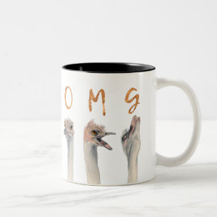 OMG Funny Ostriches Illustration Two-Tone Coffee Mug