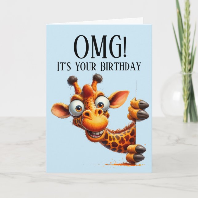 OMG Funny Peeking Giraffe Birthday Card (Front)