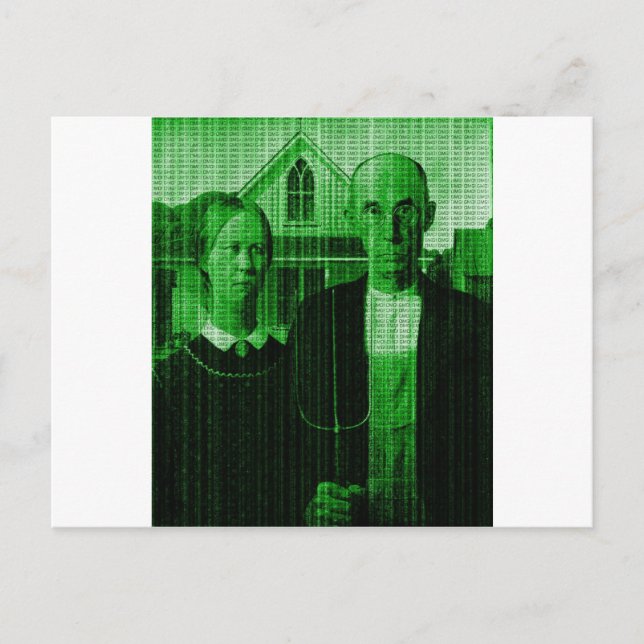 OMG GMO farmer Matrix Postcard (Front)