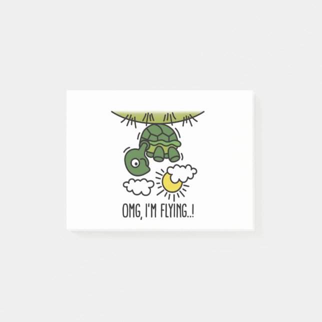 OMG, I’m flying optimistic positive turtle cartoon Post-it Notes (Front)