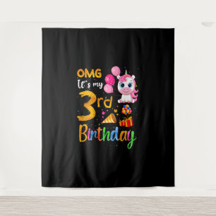 OMG It's My 3rd Birthday 3 Years Old Cute Unicorn Tapestry