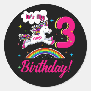 OMG It's My 3rd Birthday Girls Unicorn 3 Years Old Classic Round Sticker