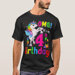 OMG Its My 4th Birthday Girls Unicorn 4 Years Old T-Shirt