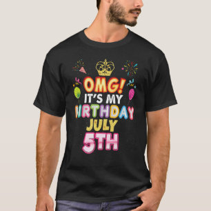 Omg It's My Birthday July 5th Vintage 5 Happy Kid T-Shirt