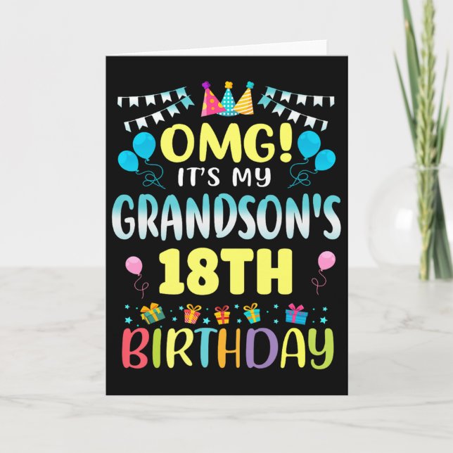 Omg Its My Grandsons 18th Birthday Sweet 18 Years  Card (Front)