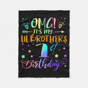 Omg Its My Lil Brothers 1st Birthday Sweet 1 Years Fleece Blanket