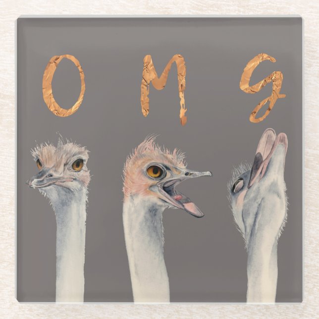 OMG Ostriches Glass Coaster (Front)