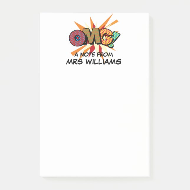 OMG Personalised Name Fun Comic Book Post-it Notes (Front)