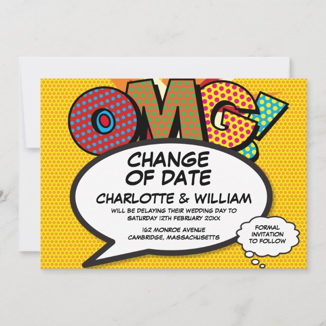 OMG Postponed Change of Date Comic Book Pop Art Save The Date (Front)
