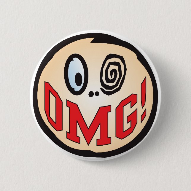 OMG Text Head 6 Cm Round Badge (Front)