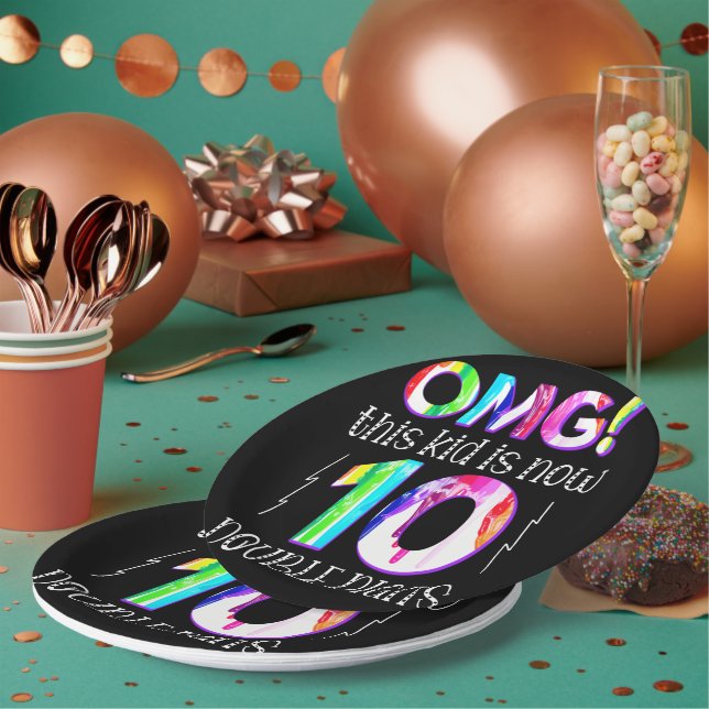 OMG! This Kid Is Now 10 Double Digits Paint Drip Paper Plate (Multi)
