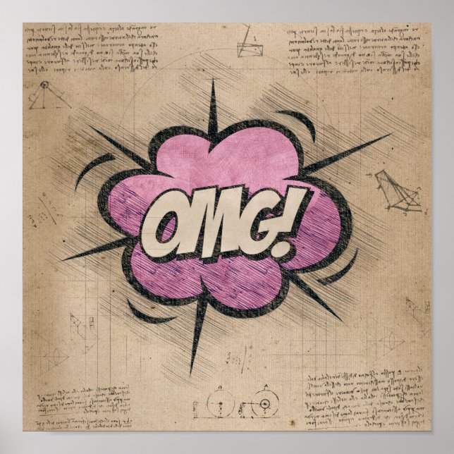 OMG! Vintage Comic Book Steampunk Pop Art Poster (Front)