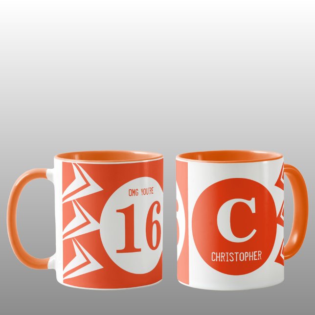 OMG you're 16 monogram name orange and white Mug (Creator Uploaded)