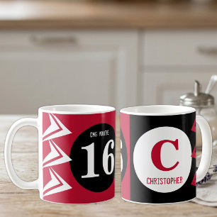 OMG you're 16 monogram name red and black Coffee Mug