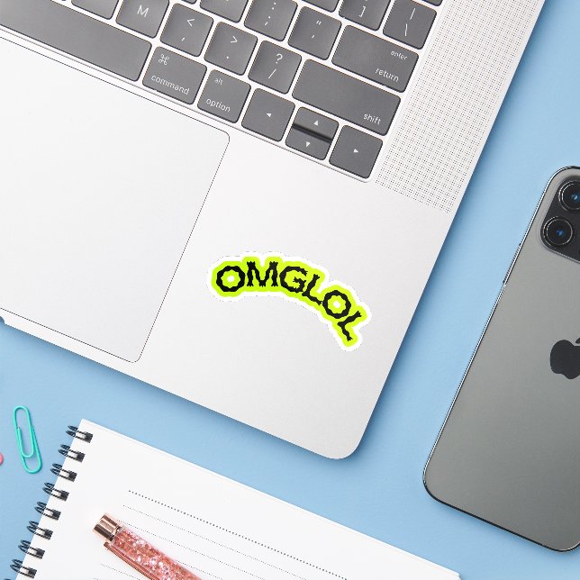 OMGLOL Neon Sticker – Fun 2000s Vibes (Laptop w/ iPhone)