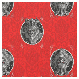 ominous christmas krampus red damask fabric