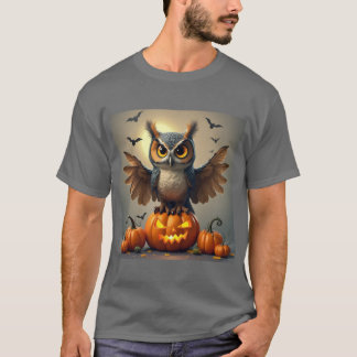 Ominous Owl with Spooky Pumpkins: Halloween Vibes T-Shirt