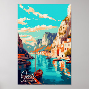 Omis Croatia vintage travel illustration Poster