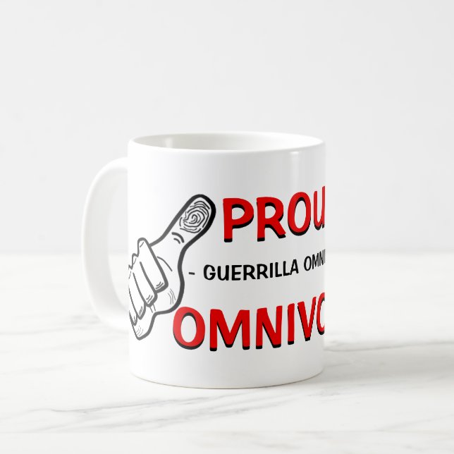 Omnivore slogan coffee mug (Front Left)