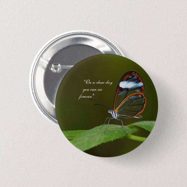 "On a Clear Day" Glasswing Butterfly Design 6 Cm Round Badge (Front & Back)