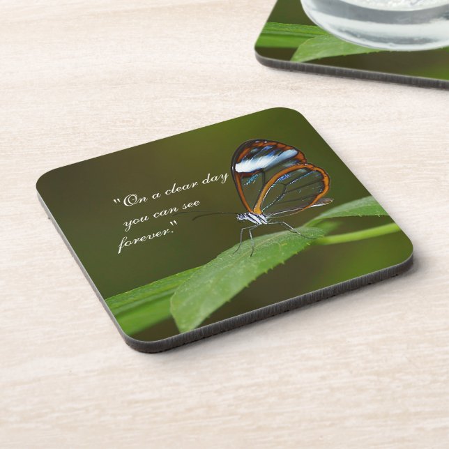 "On a Clear Day" Glasswing Butterfly Design Coaster (Left Side)