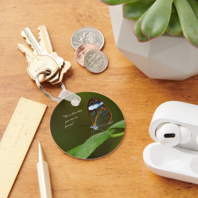 "On a Clear Day" Glasswing Butterfly Design Key Ring (Desk)