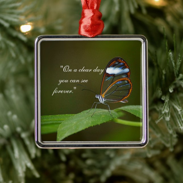 "On a Clear Day" Glasswing Butterfly Design Metal Tree Decoration (Tree)