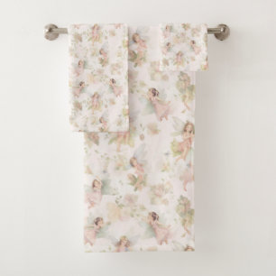 on a flower field girl butterfly in a wreath bath towel set