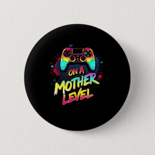 On a mother level up mothers day gamer mom retro 6 cm round badge
