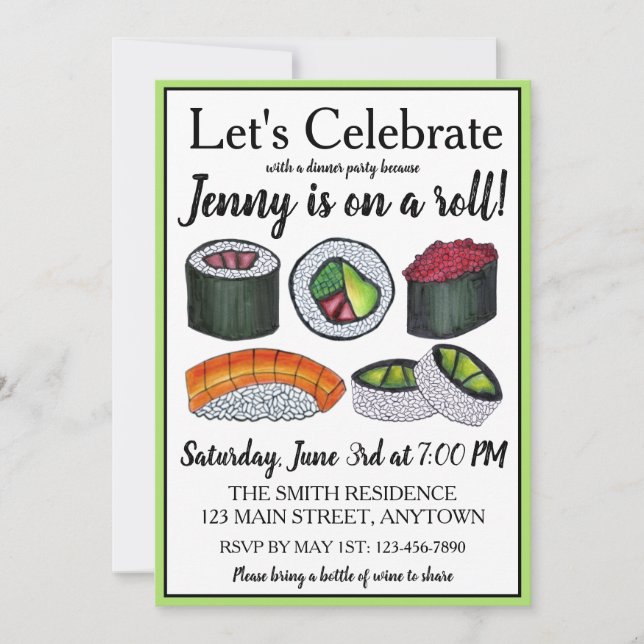 On a (Sushi) Roll Congratulations Celebration Invitation (Front)