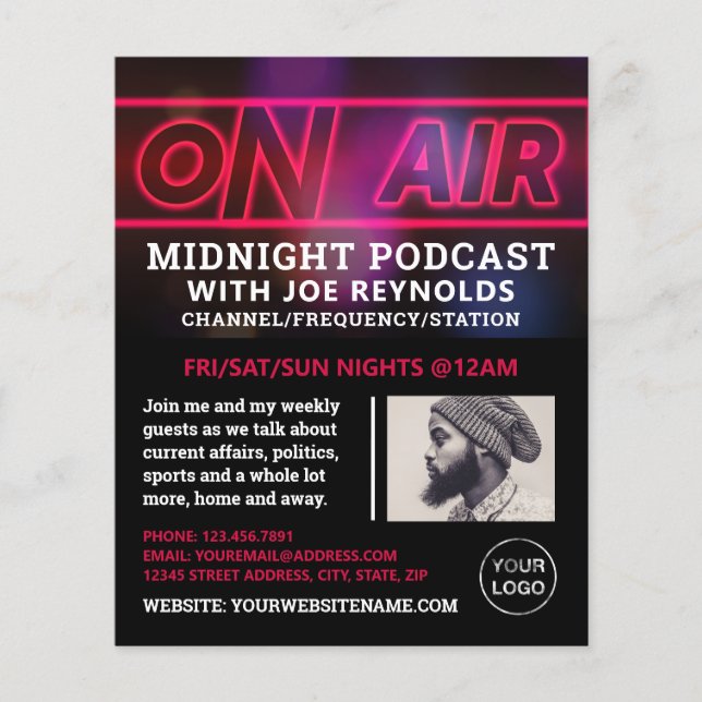 On Air Podcaster, Podcast Advertising Flyer (Front)