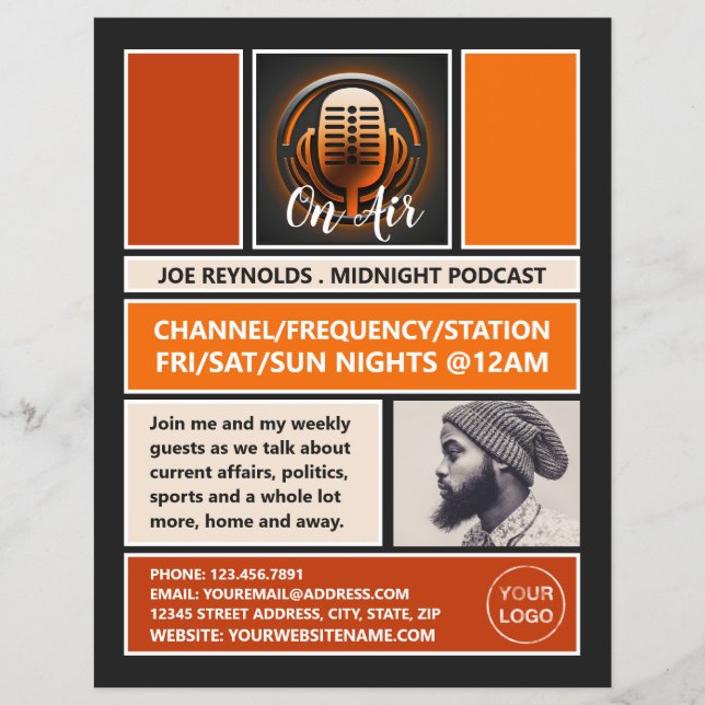 On Air Podcaster, Retro Podcast Advertising Flyer (Front)