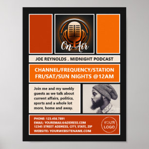On Air Podcaster, Retro Podcast Advertising Poster