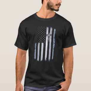 On Back American Flag Cross US Christian Patriotic T-Shirt
