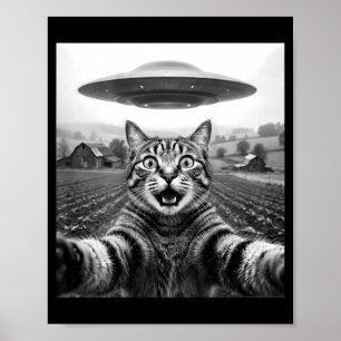 On Back Cat Selfie Alien Ufo Poster