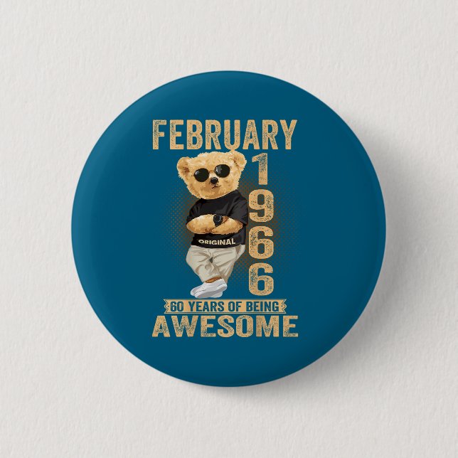 (on Back) February 1966 60th Birthday 60 Years Ted 6 Cm Round Badge (Front)