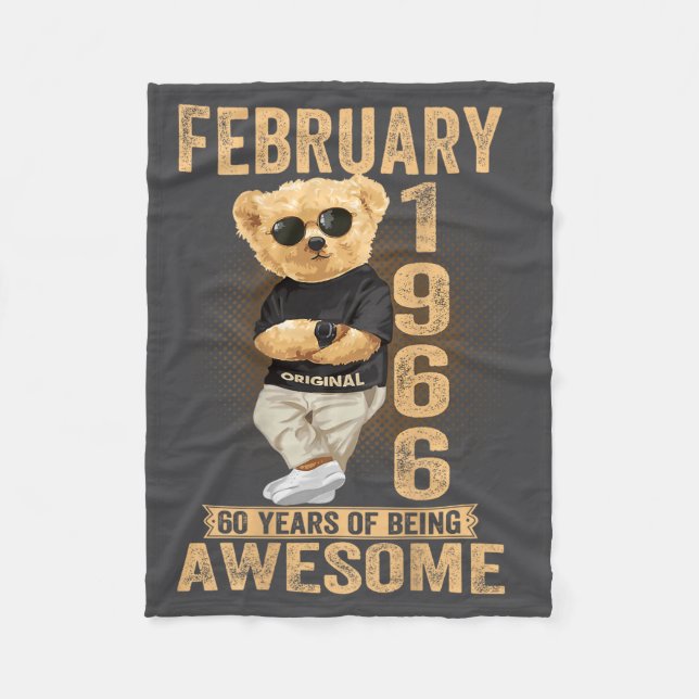 (on Back) February 1966 60th Birthday 60 Years Ted Fleece Blanket (Front)